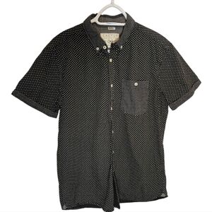 Cactus Handcrafted Button Down Shirt Mens Size L Cotton Short Sleeve Navy Blue‍